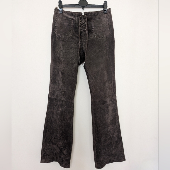 Amici Denim - Vintage Brown Suede Leather Lace Up Pants Boho